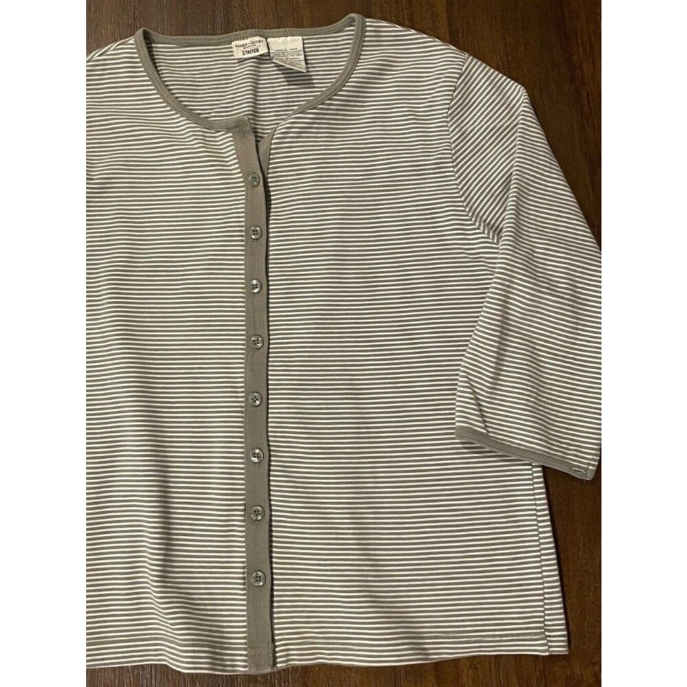 Faded Glory Grey Striped Button-Front Knit Top – Size Large